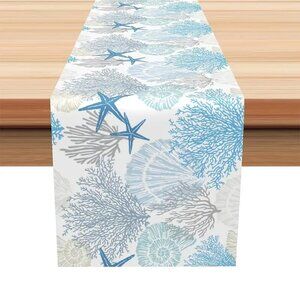 Coastal Decor Ocean-Inspired Design Table Runner - 72"x12" - Corals, Seashell